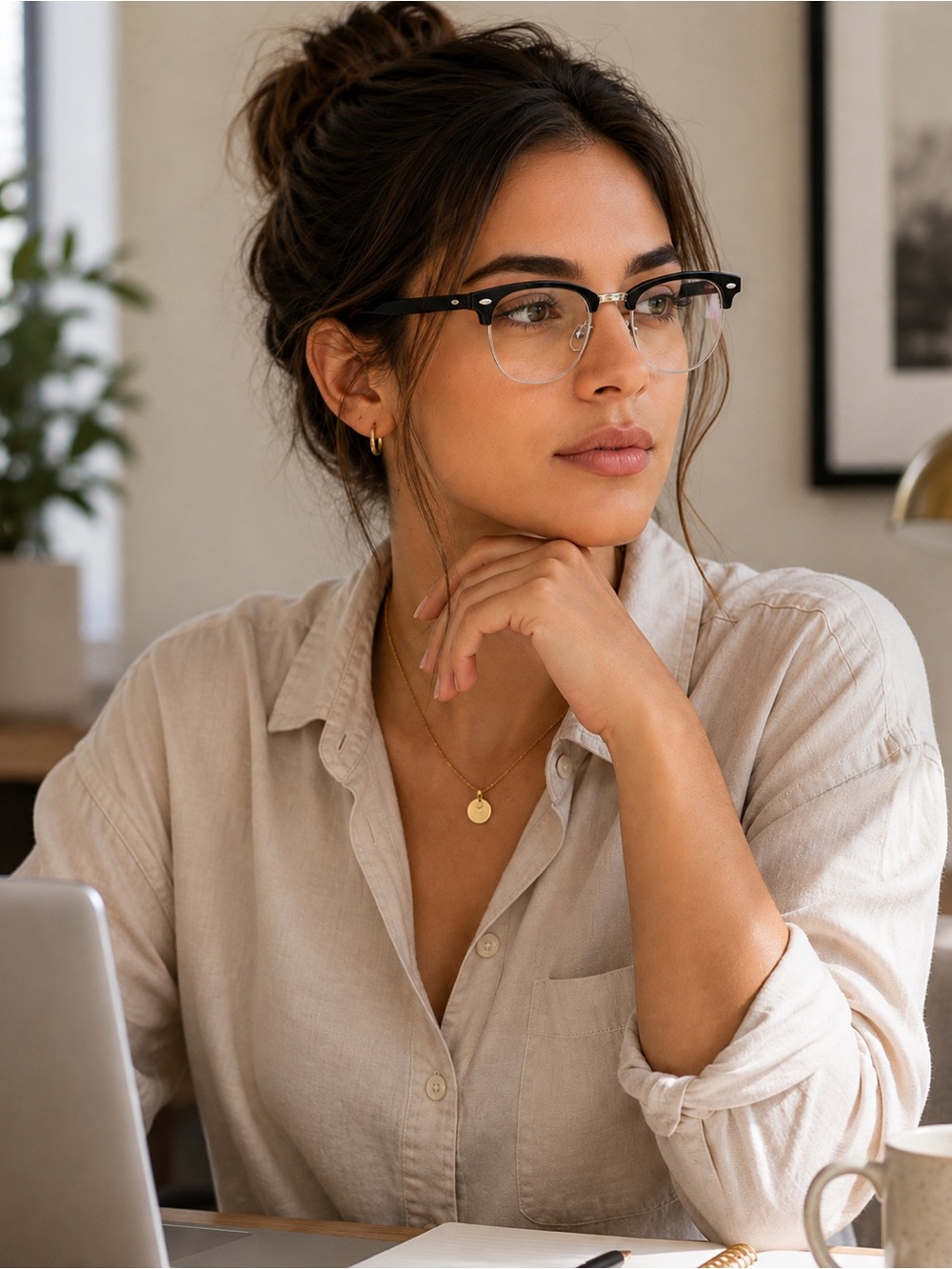 Unisex Black Browline Half Frame Clear Lens Square Fashion Glasses